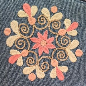 Embroidered Floral Puch Denim Fabric
